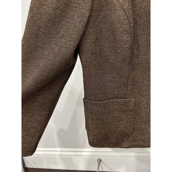 Brown Tweed Womens Blazer Jacket Lined Open Front Size M - Picture 4 of 6